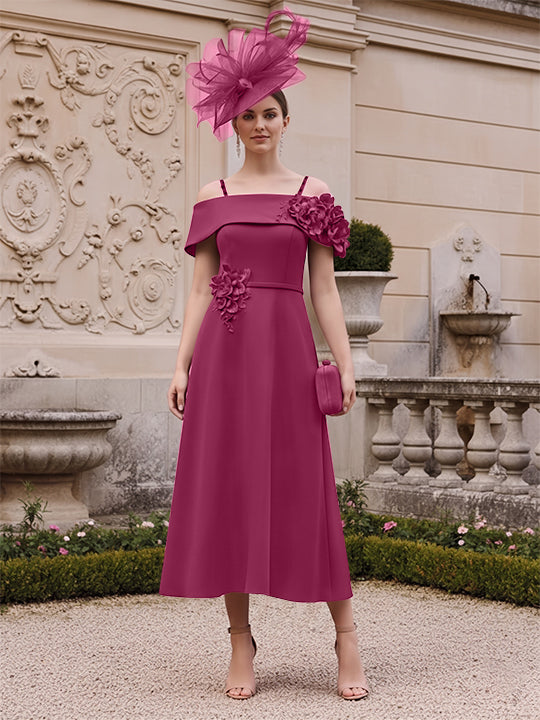 A-Line/Princess Square Neck Short Sleeves Mother of the Bride Dresses with 3D Flower