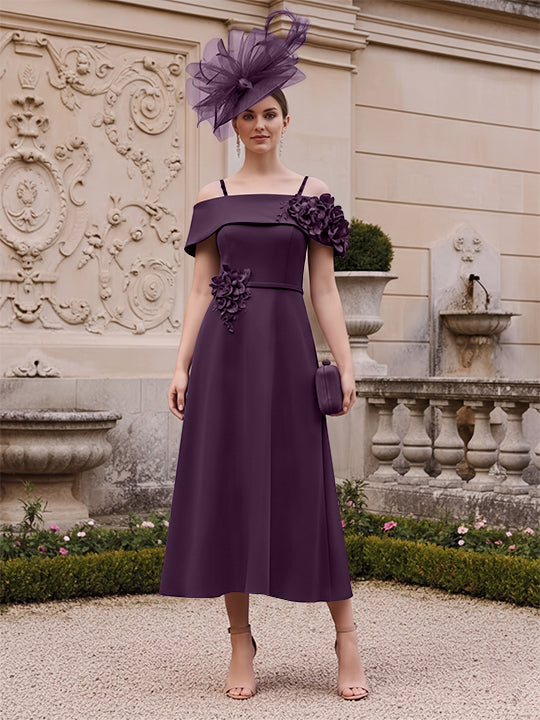 A-Line/Princess Square Neck Short Sleeves Mother of the Bride Dresses with 3D Flower