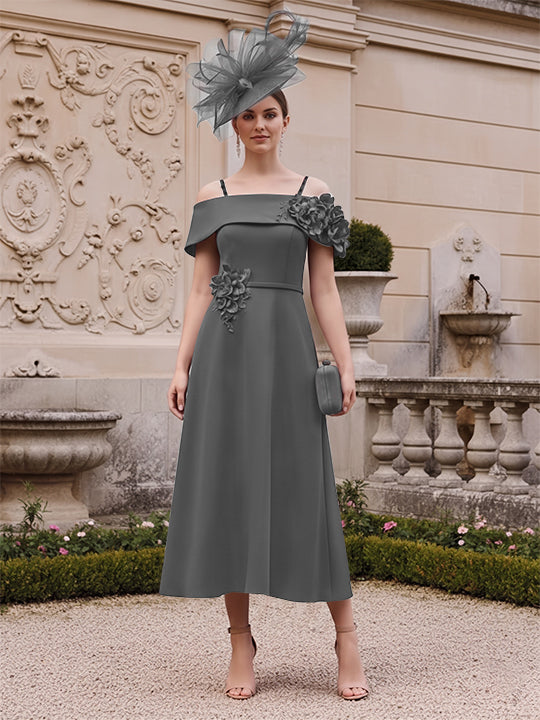 A-Line/Princess Square Neck Short Sleeves Mother of the Bride Dresses with 3D Flower
