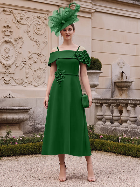 A-Line/Princess Square Neck Short Sleeves Mother of the Bride Dresses with 3D Flower