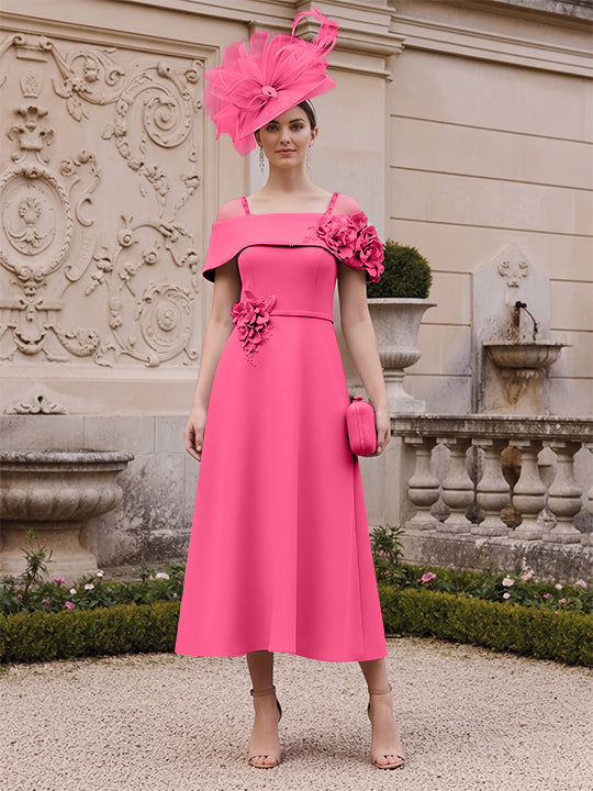 A-Line/Princess Square Neck Short Sleeves Mother of the Bride Dresses with 3D Flower