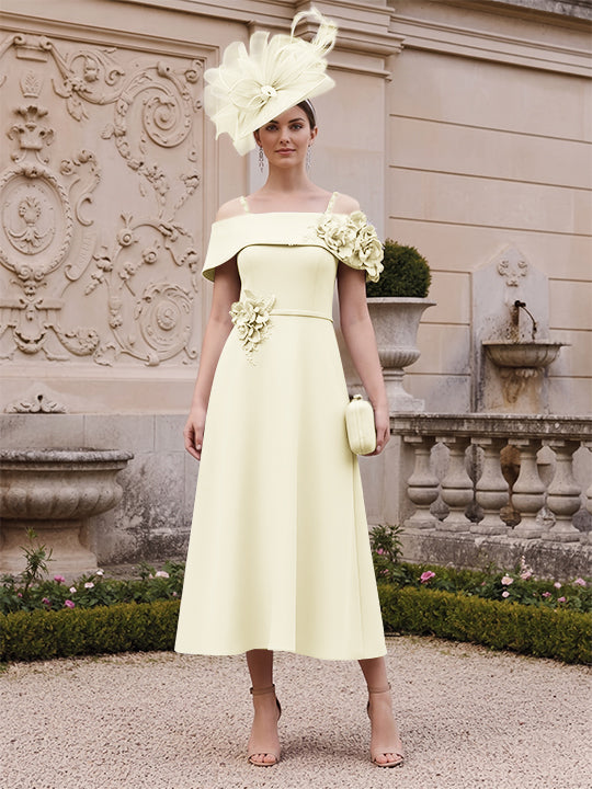 A-Line/Princess Square Neck Short Sleeves Mother of the Bride Dresses with 3D Flower