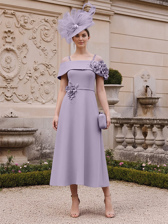 A-Line/Princess Square Neck Short Sleeves Mother of the Bride Dresses with 3D Flower