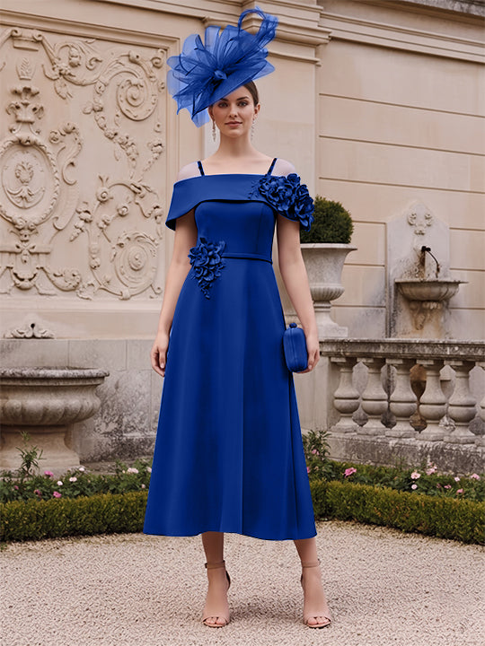 A-Line/Princess Square Neck Short Sleeves Mother of the Bride Dresses with 3D Flower