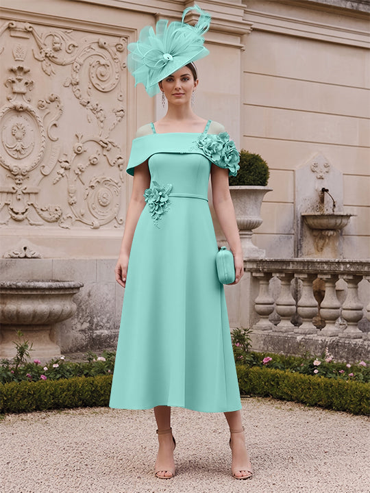 A-Line/Princess Square Neck Short Sleeves Mother of the Bride Dresses with 3D Flower