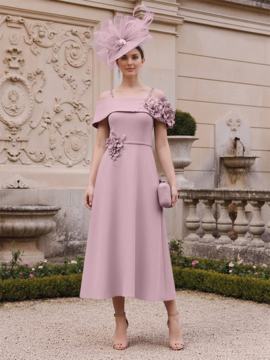 A-Line/Princess Square Neck Short Sleeves Mother of the Bride Dresses with 3D Flower