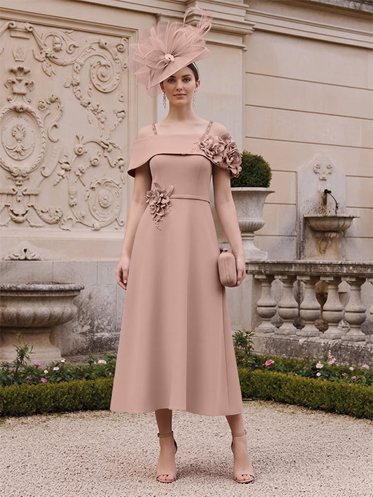 A-Line/Princess Square Neck Short Sleeves Mother of the Bride Dresses with 3D Flower