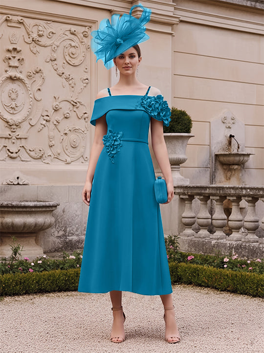 A-Line/Princess Square Neck Short Sleeves Mother of the Bride Dresses with 3D Flower