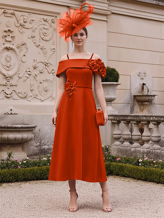 A-Line/Princess Square Neck Short Sleeves Mother of the Bride Dresses with 3D Flower