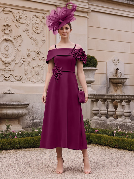 A-Line/Princess Square Neck Short Sleeves Mother of the Bride Dresses with 3D Flower