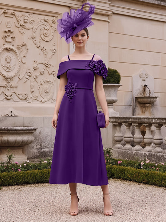 A-Line/Princess Square Neck Short Sleeves Mother of the Bride Dresses with 3D Flower