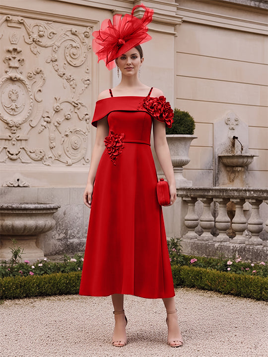 A-Line/Princess Square Neck Short Sleeves Mother of the Bride Dresses with 3D Flower