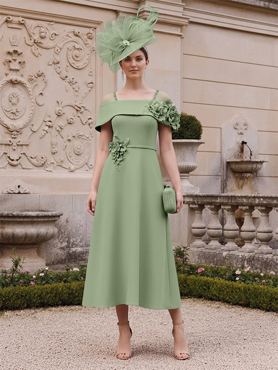 A-Line/Princess Square Neck Short Sleeves Mother of the Bride Dresses with 3D Flower