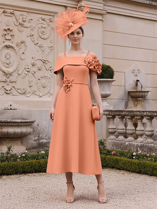 A-Line/Princess Square Neck Short Sleeves Mother of the Bride Dresses with 3D Flower