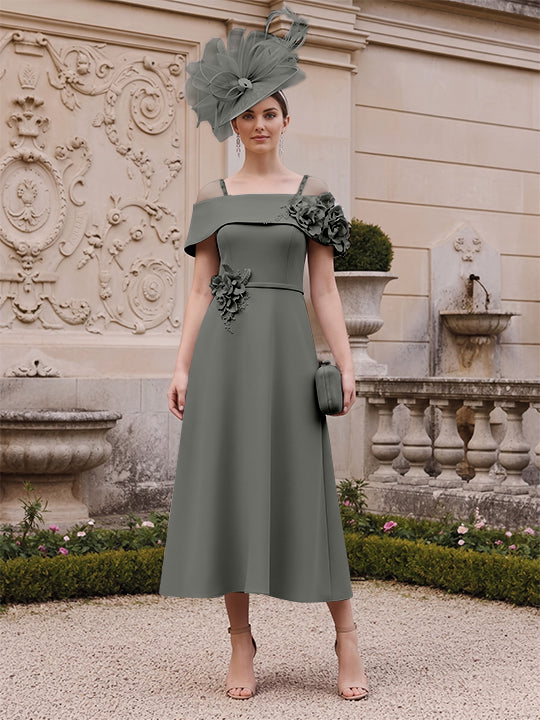 A-Line/Princess Square Neck Short Sleeves Mother of the Bride Dresses with 3D Flower