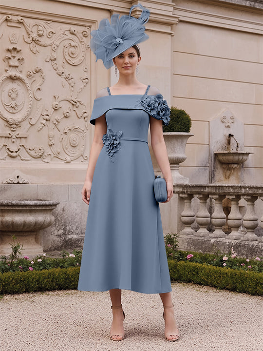 A-Line/Princess Square Neck Short Sleeves Mother of the Bride Dresses with 3D Flower