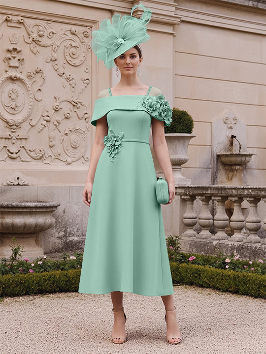 A-Line/Princess Square Neck Short Sleeves Mother of the Bride Dresses with 3D Flower