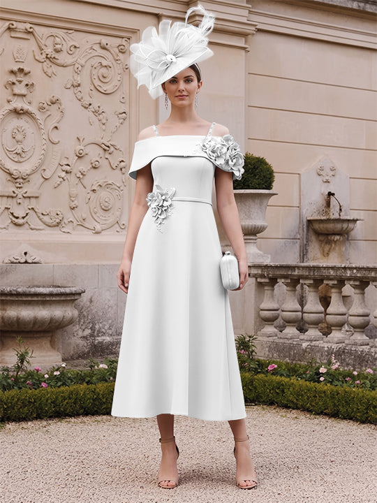 A-Line/Princess Square Neck Short Sleeves Mother of the Bride Dresses with 3D Flower