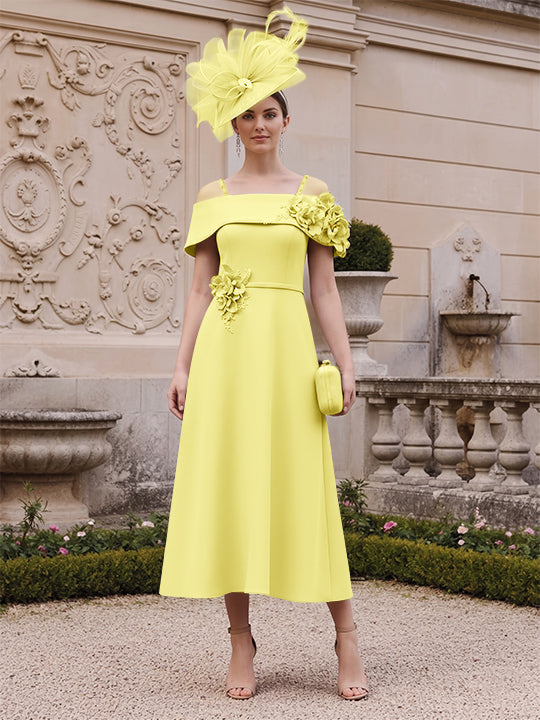 A-Line/Princess Square Neck Short Sleeves Mother of the Bride Dresses with 3D Flower