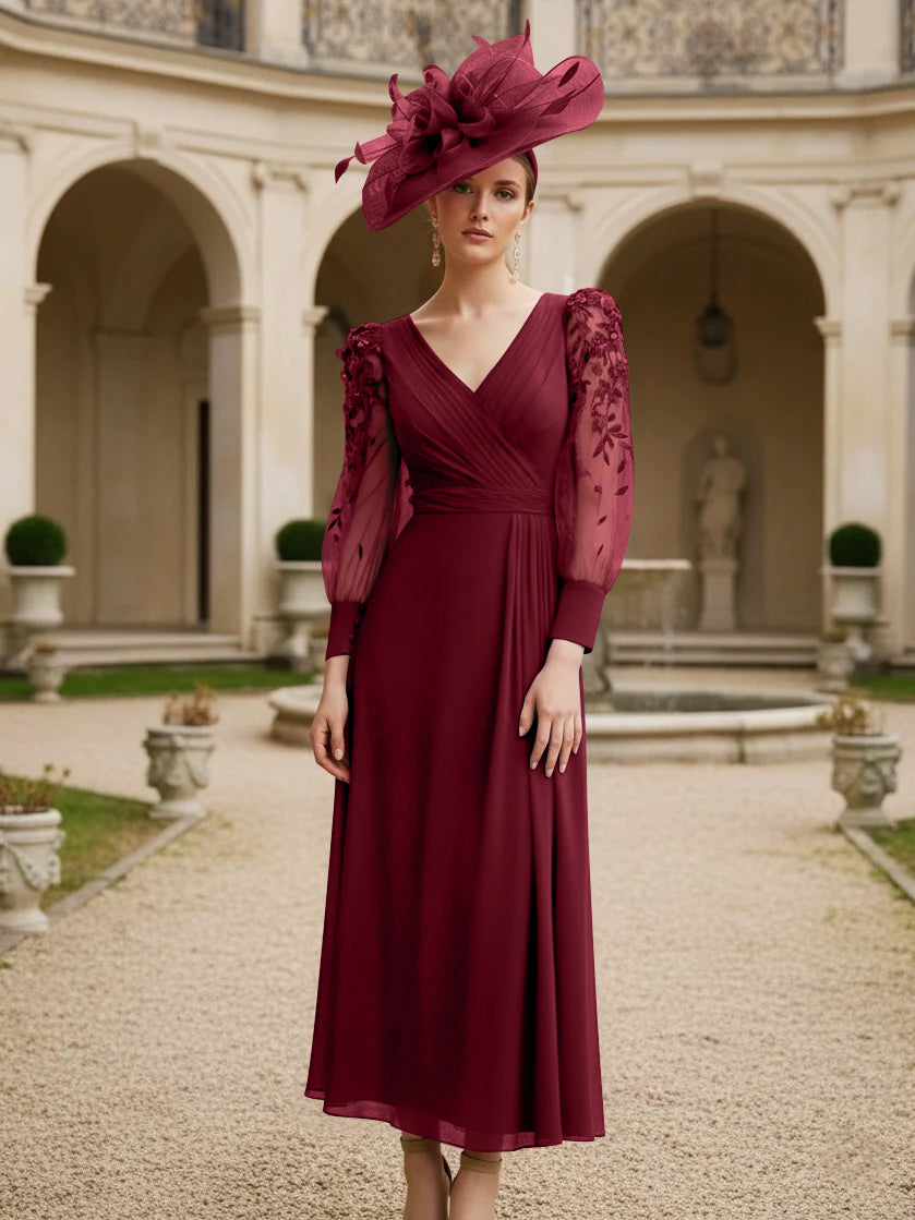 A-Line/Princess V-Neck Chiffon Mother of the Bride Dresses with 3D Flower