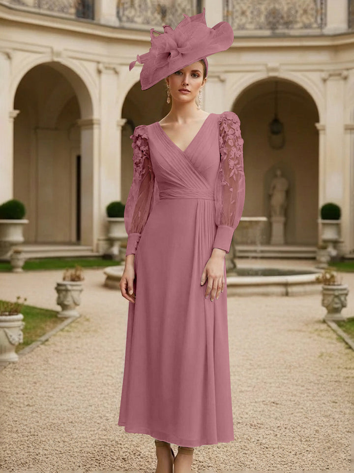 A-Line/Princess V-Neck Chiffon Mother of the Bride Dresses with 3D Flower