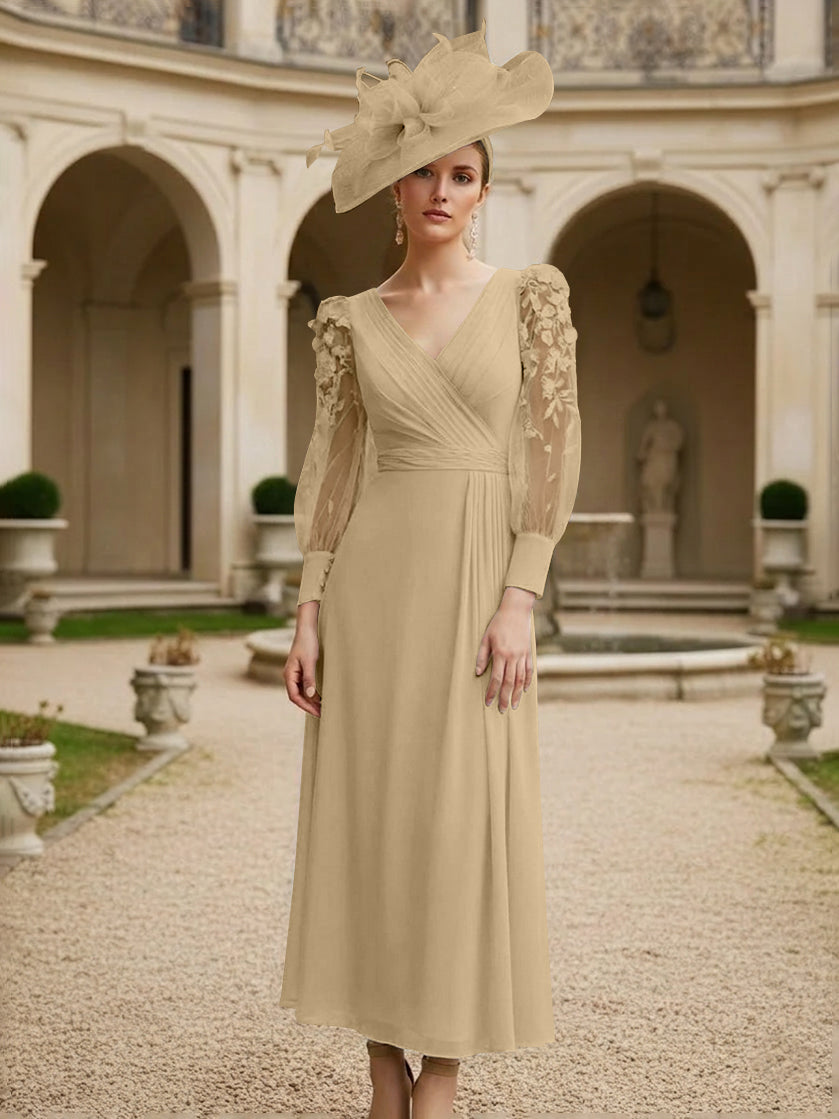 A-Line/Princess V-Neck Chiffon Mother of the Bride Dresses with 3D Flower