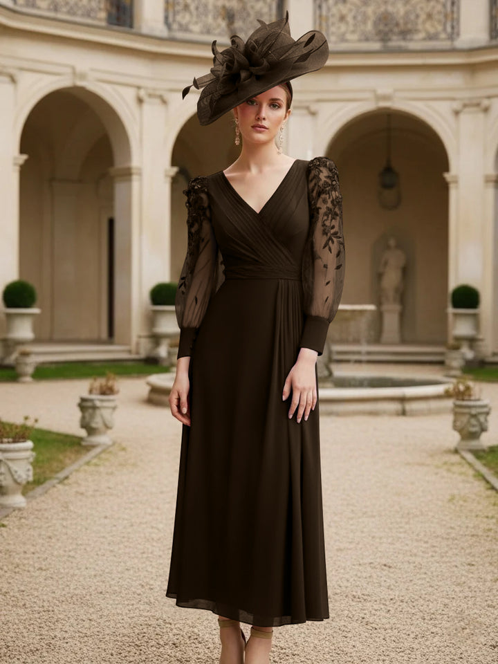 A-Line/Princess V-Neck Chiffon Mother of the Bride Dresses with 3D Flower