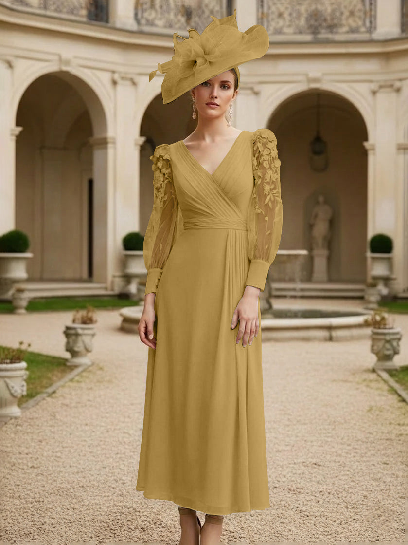 A-Line/Princess V-Neck Chiffon Mother of the Bride Dresses with 3D Flower