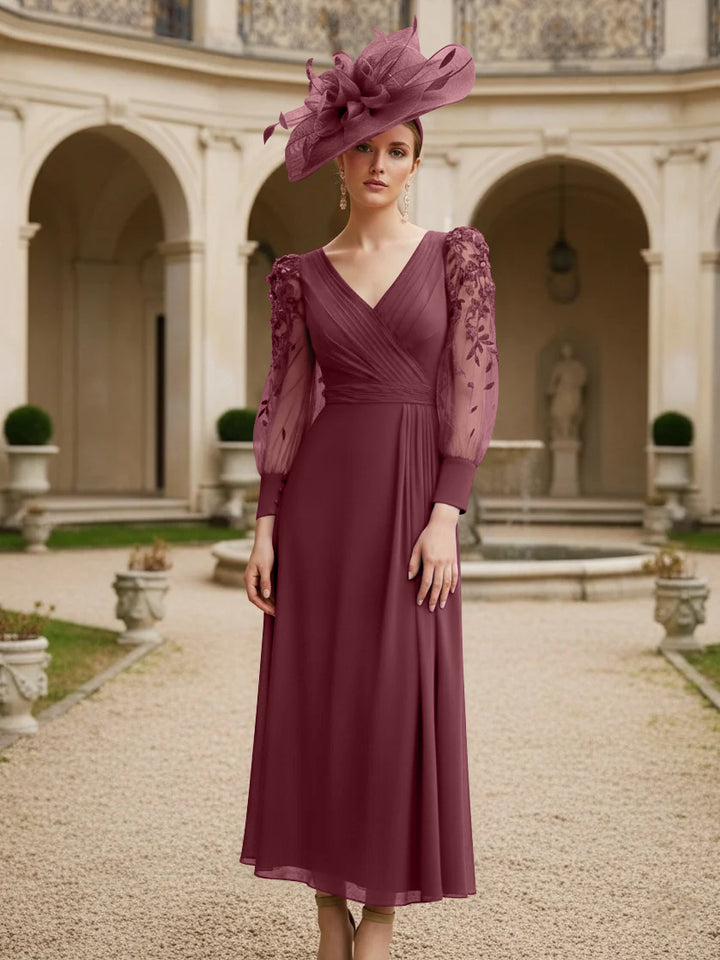 A-Line/Princess V-Neck Chiffon Mother of the Bride Dresses with 3D Flower