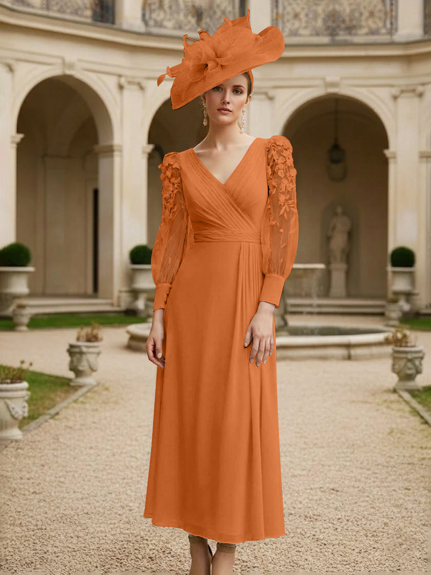 A-Line/Princess V-Neck Chiffon Mother of the Bride Dresses with 3D Flower