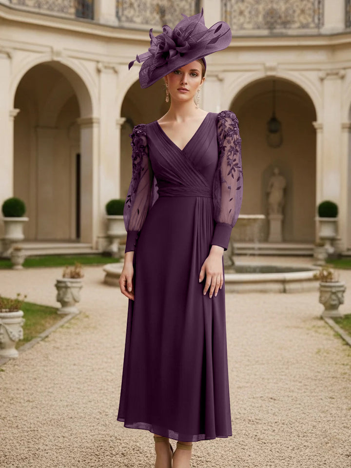 A-Line/Princess V-Neck Chiffon Mother of the Bride Dresses with 3D Flower