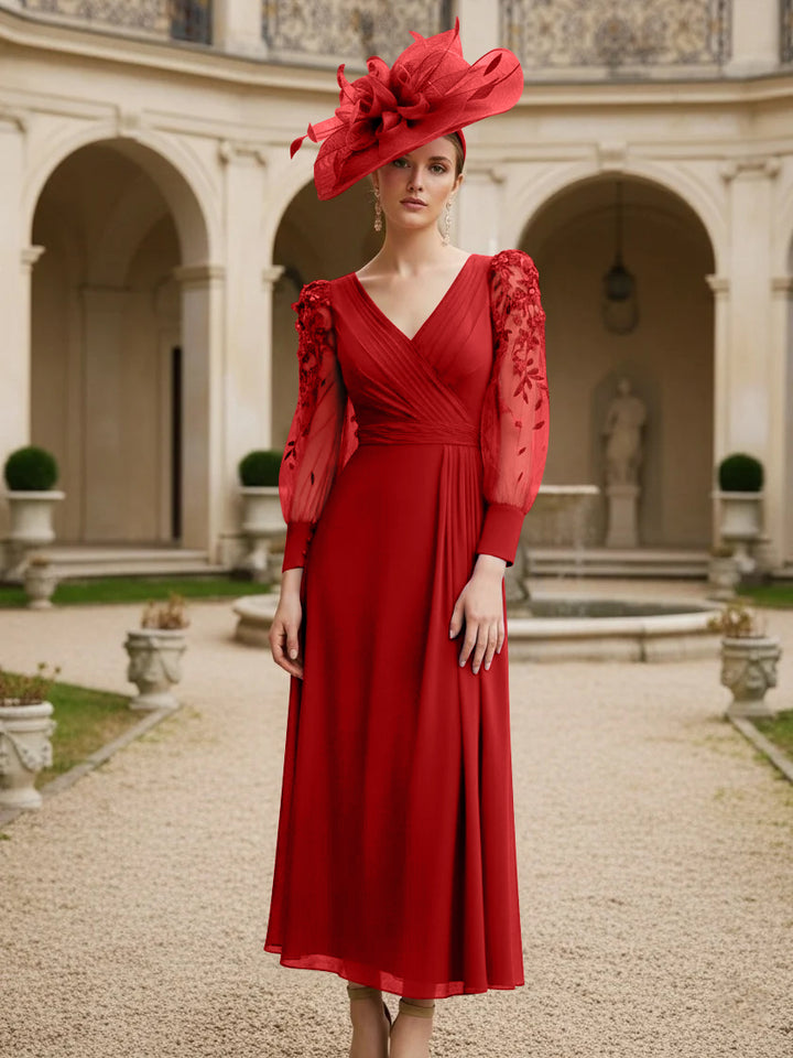 A-Line/Princess V-Neck Chiffon Mother of the Bride Dresses with 3D Flower