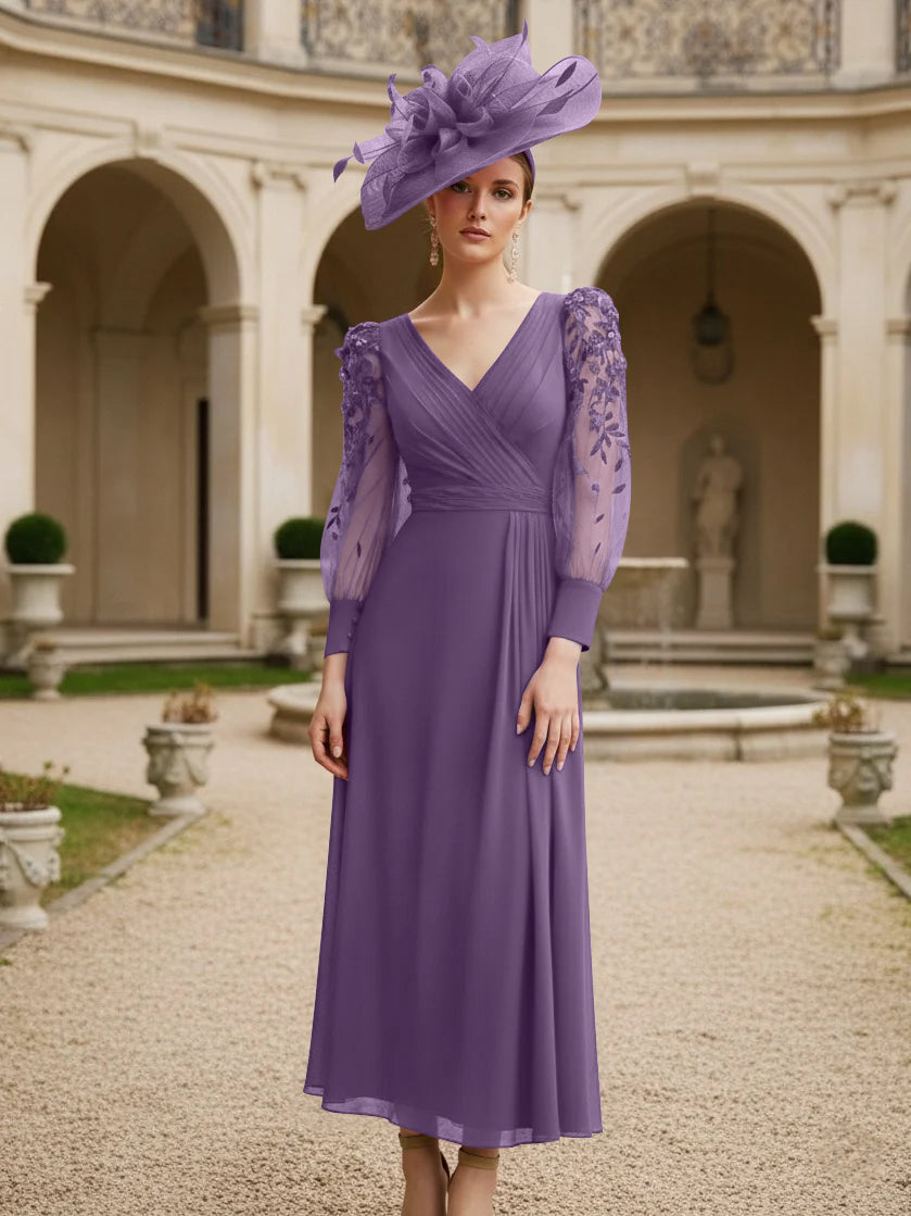 A-Line/Princess V-Neck Chiffon Mother of the Bride Dresses with 3D Flower