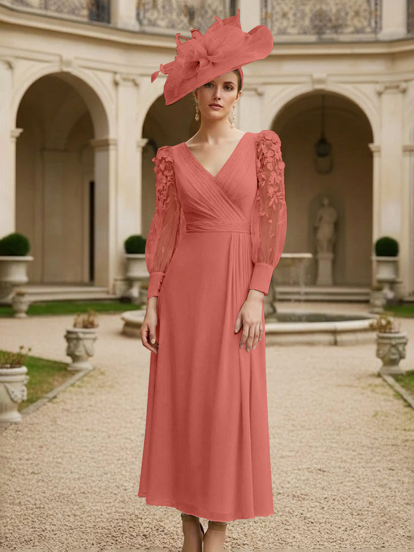 A-Line/Princess V-Neck Chiffon Mother of the Bride Dresses with 3D Flower