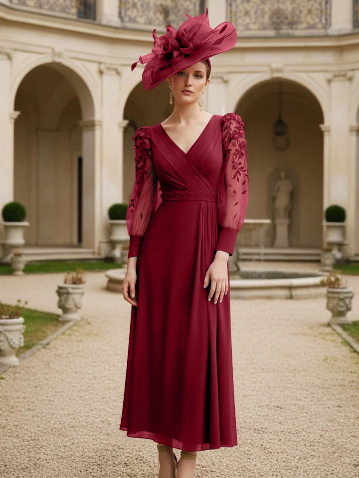 A-Line/Princess V-Neck Chiffon Mother of the Bride Dresses with 3D Flower