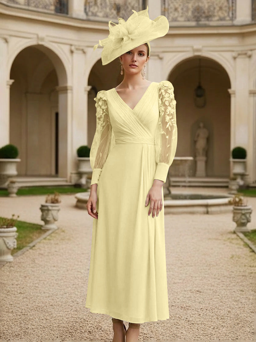 A-Line/Princess V-Neck Chiffon Mother of the Bride Dresses with 3D Flower