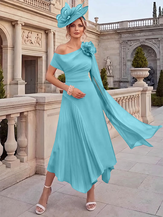 A-Line/Princess One-Shoulder Chiffon Mother of the Bride Dresses Ankle-Length Sleeveless Asymmetrical 3D Flower