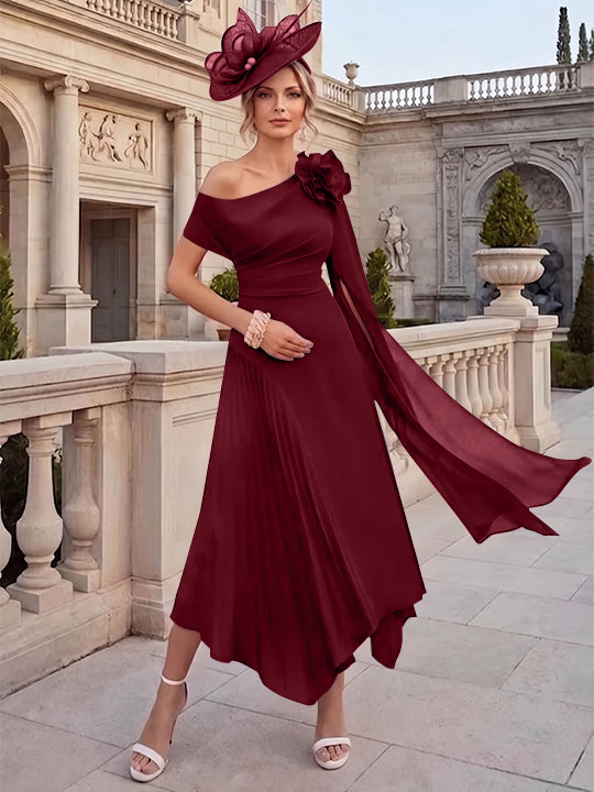 A-Line/Princess One-Shoulder Chiffon Mother of the Bride Dresses Ankle-Length Sleeveless Asymmetrical 3D Flower