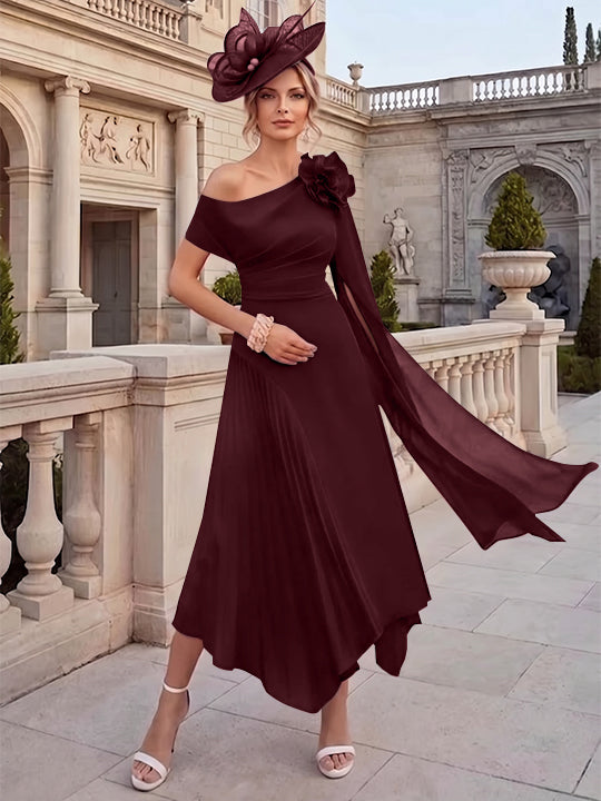 A-Line/Princess One-Shoulder Chiffon Mother of the Bride Dresses Ankle-Length Sleeveless Asymmetrical 3D Flower