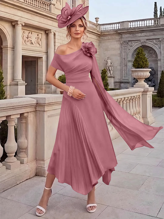 A-Line/Princess One-Shoulder Chiffon Mother of the Bride Dresses Ankle-Length Sleeveless Asymmetrical 3D Flower