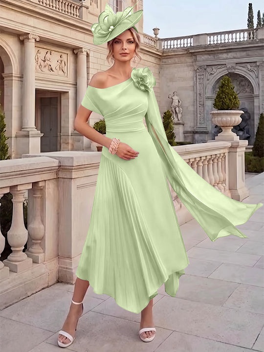 A-Line/Princess One-Shoulder Chiffon Mother of the Bride Dresses Ankle-Length Sleeveless Asymmetrical 3D Flower