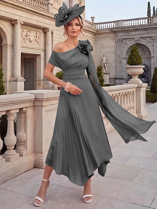 A-Line/Princess One-Shoulder Chiffon Mother of the Bride Dresses Ankle-Length Sleeveless Asymmetrical 3D Flower