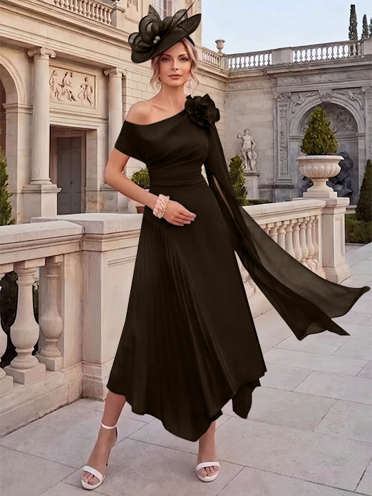 A-Line/Princess One-Shoulder Chiffon Mother of the Bride Dresses Ankle-Length Sleeveless Asymmetrical 3D Flower