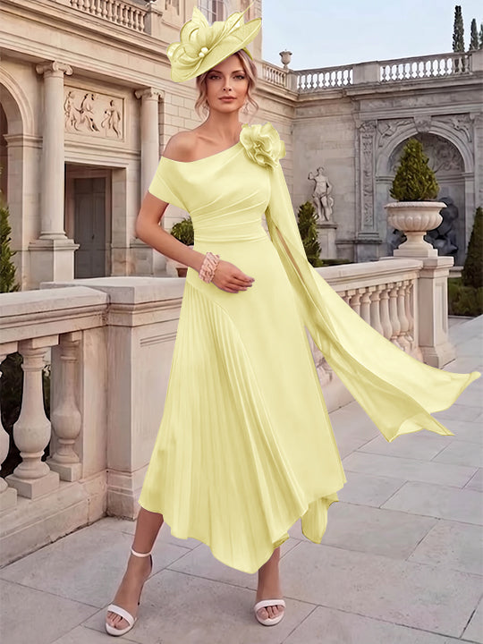 A-Line/Princess One-Shoulder Chiffon Mother of the Bride Dresses Ankle-Length Sleeveless Asymmetrical 3D Flower