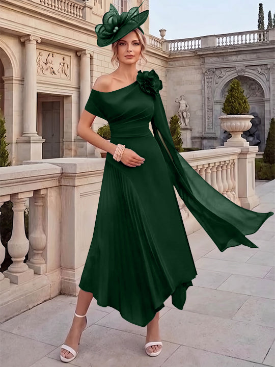 A-Line/Princess One-Shoulder Chiffon Mother of the Bride Dresses Ankle-Length Sleeveless Asymmetrical 3D Flower