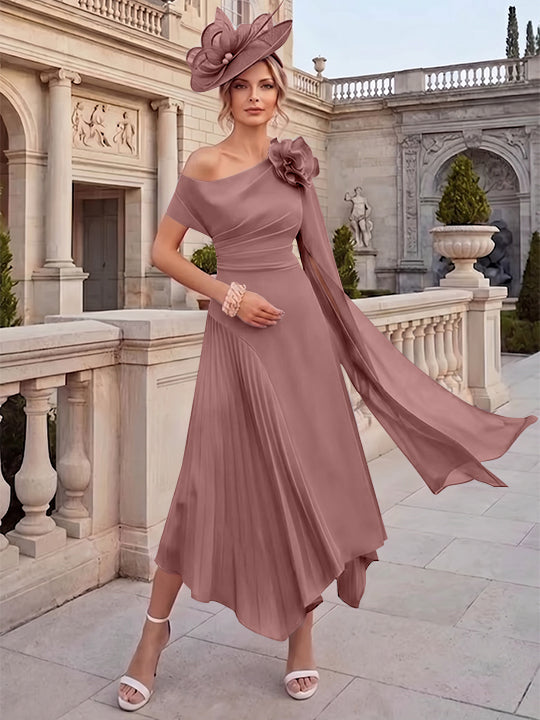 A-Line/Princess One-Shoulder Chiffon Mother of the Bride Dresses Ankle-Length Sleeveless Asymmetrical 3D Flower