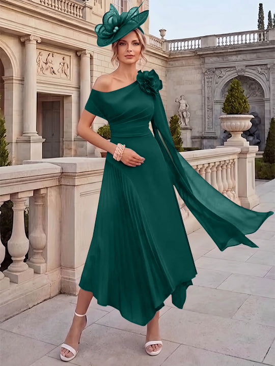 A-Line/Princess One-Shoulder Chiffon Mother of the Bride Dresses Ankle-Length Sleeveless Asymmetrical 3D Flower