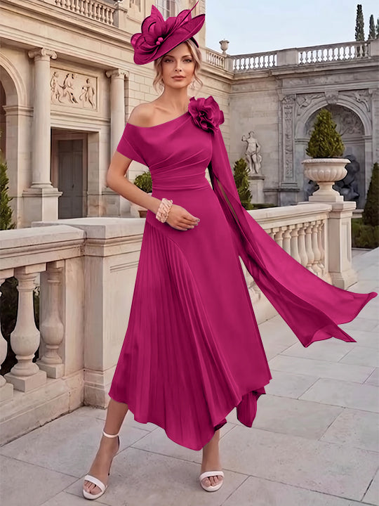 A-Line/Princess One-Shoulder Chiffon Mother of the Bride Dresses Ankle-Length Sleeveless Asymmetrical 3D Flower