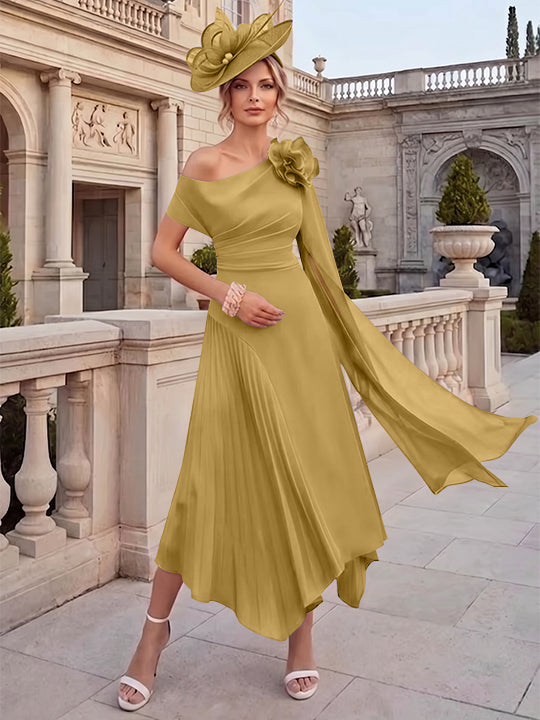 A-Line/Princess One-Shoulder Chiffon Mother of the Bride Dresses Ankle-Length Sleeveless Asymmetrical 3D Flower