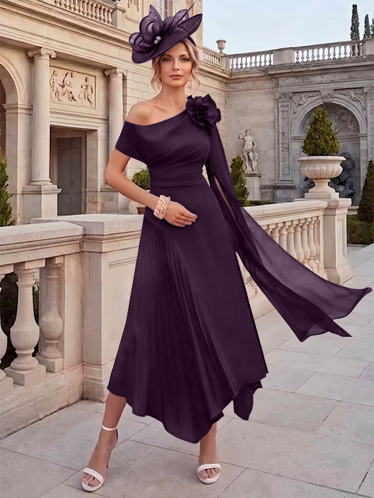 A-Line/Princess One-Shoulder Chiffon Mother of the Bride Dresses Ankle-Length Sleeveless Asymmetrical 3D Flower